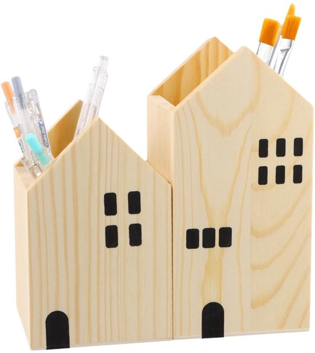 Pennenhouder hout, pennenorganizer, 8 x 16 cm + 8 x 12,5 cm, bureau-organizer, pennen, doe-het-zelf houten penhouder voor school, kantoor, thuis
