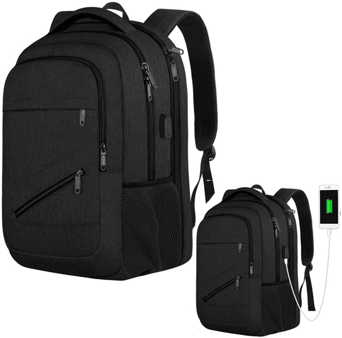 KZQ Laptoprugzak voor heren, extra groot, waterdicht, met trolleyband, geschikt voor handbagage en zakelijk gebruik, past voor 17-inch laptop, zwart.