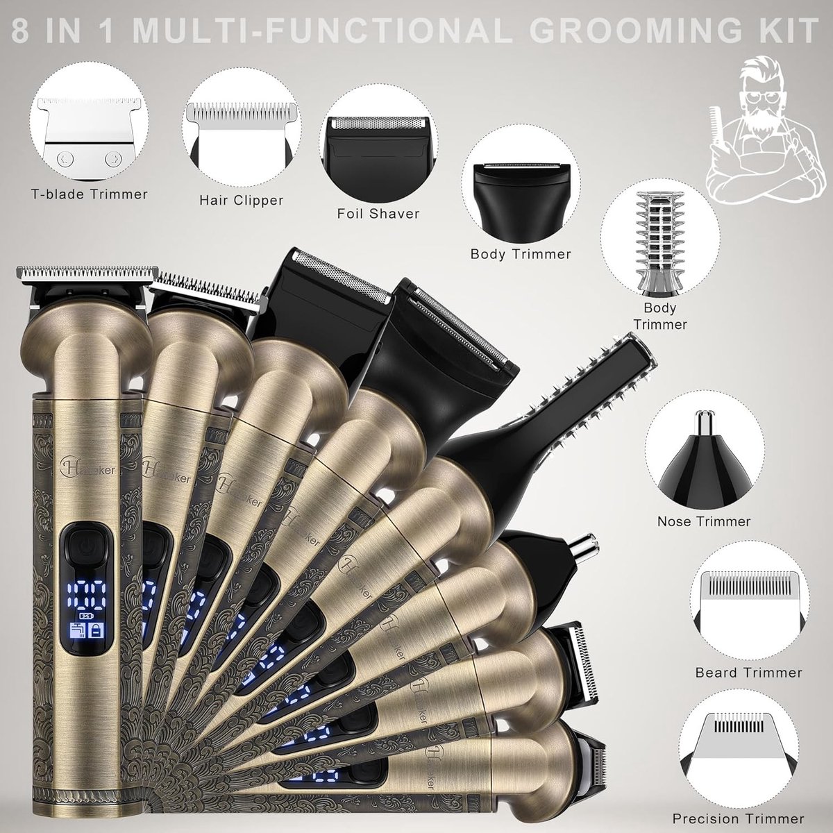 Neustrimmer - Zwart - Draadloos - 8-in-1 Elektrische Grooming Kit voor Mannen