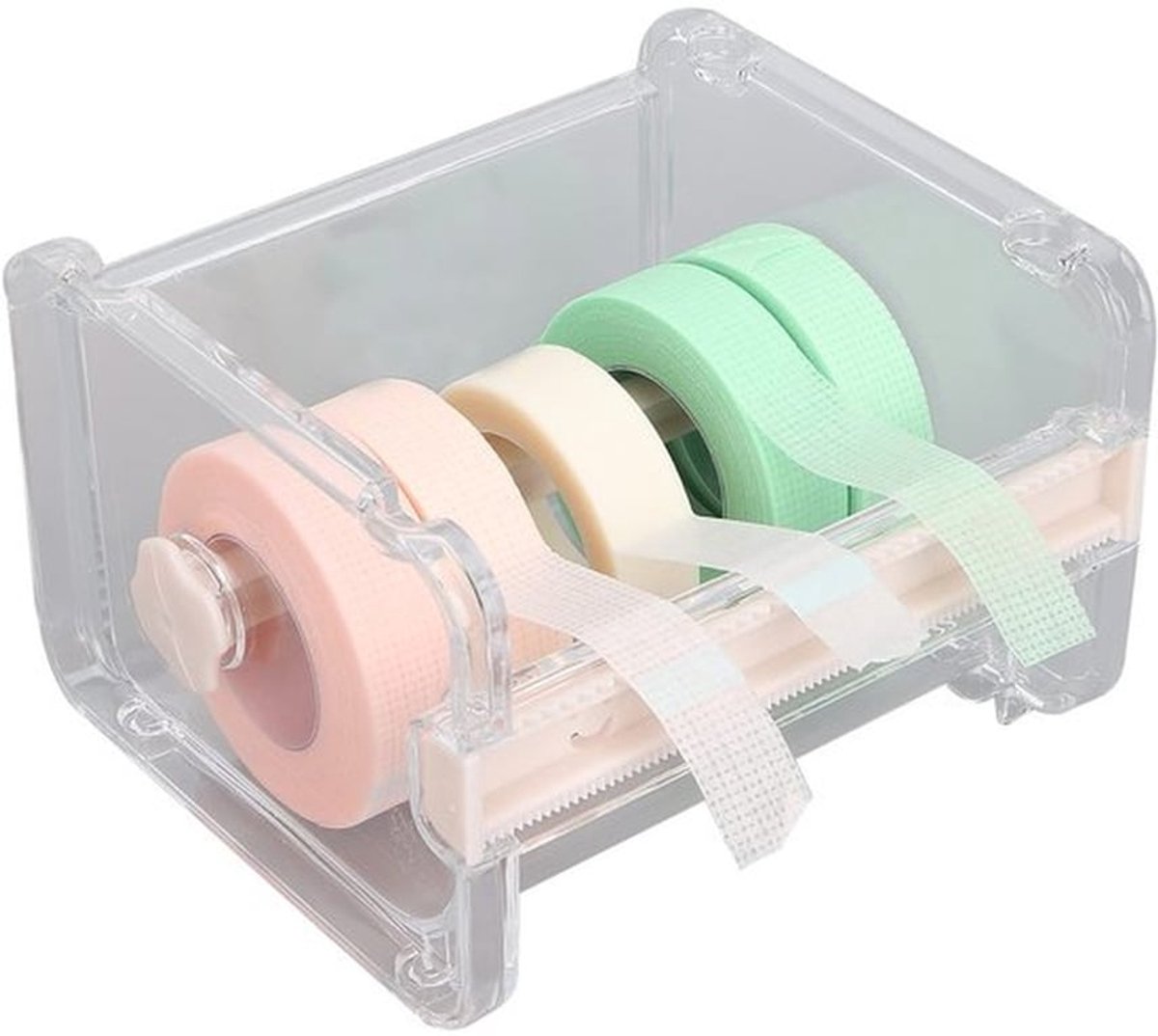 Plakbanddispenser Transparant - Plakbandhouder - Organizer - Lintsnijder - 10,3 x 9,1 x 7,1 cm - Efficiënt en netjes
