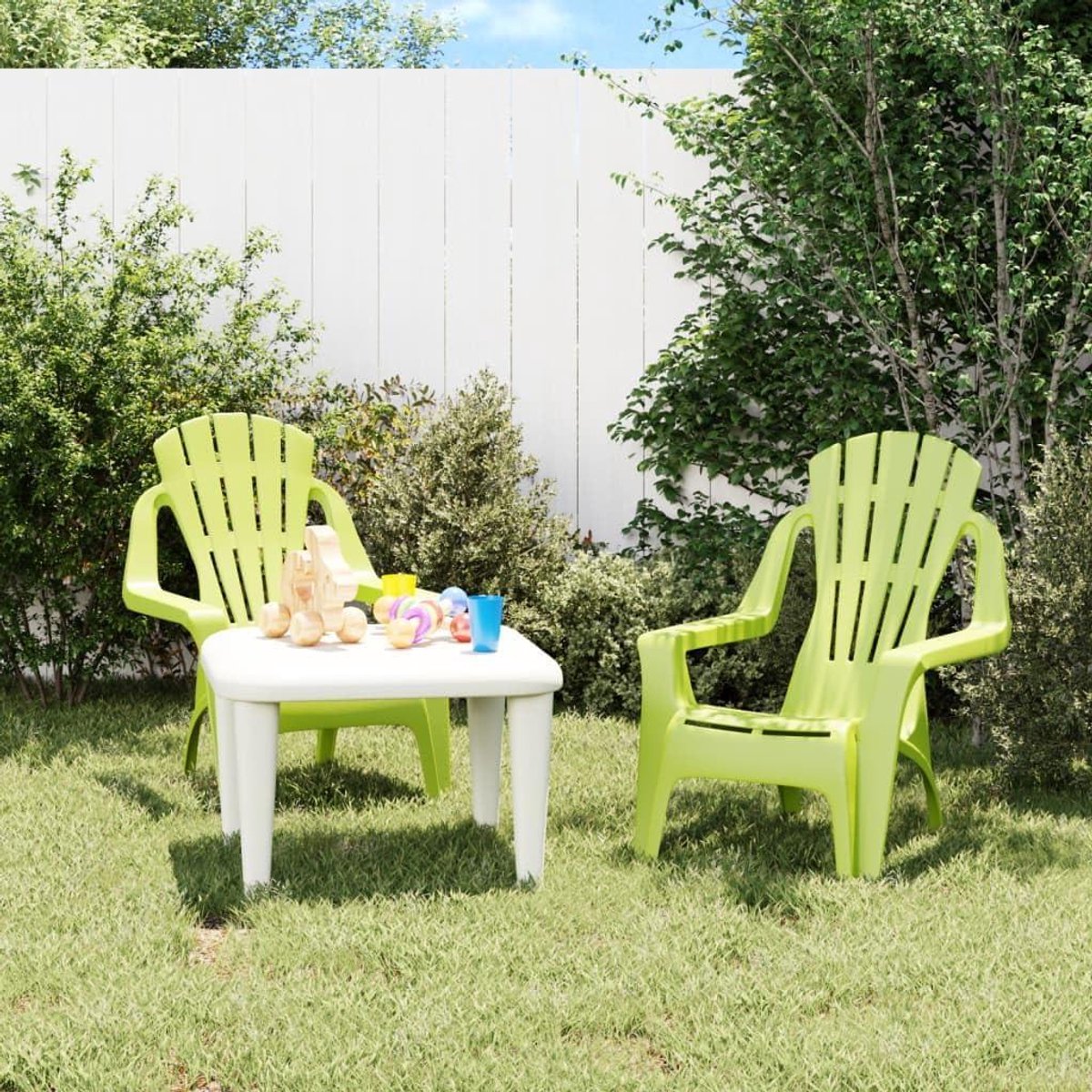 Kindertuinstoelen 2 stuks - Kinderstoelen balkon - Buiten spelen - Houtlook design - 37x34x44 cm - Groen