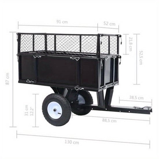 Tuinwagen - Tuinkar - Bolderkar - Transportkar - Tuintrolley - Stevig Stalen Frame - 150 kg Draagkracht - Opblaasbare All-Terrain Wielen - Grote Laadbak 130x52x87 cm - Zwart — afbeelding 4