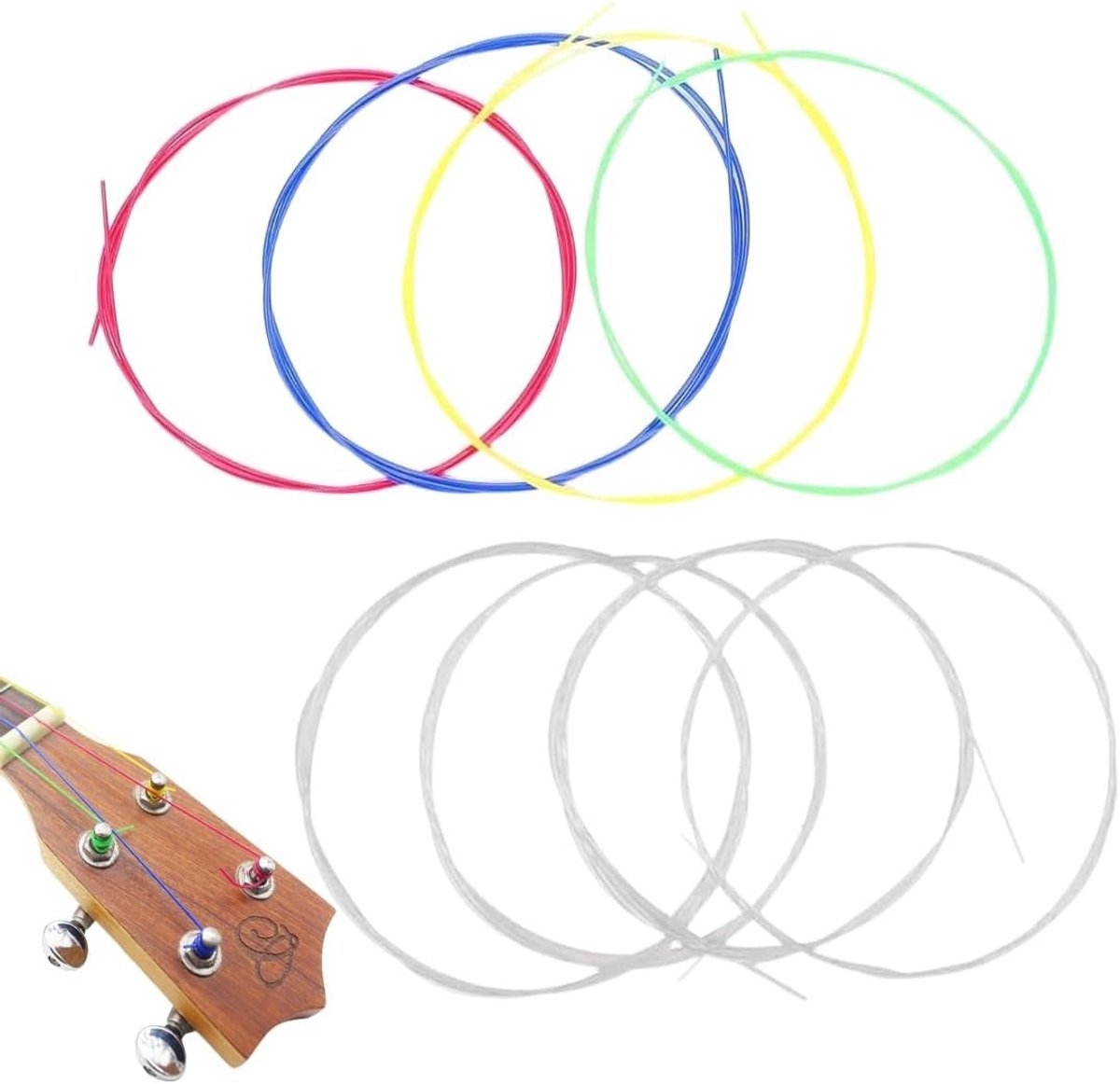 Nylon vervangingssnaren voor ukulele, 2 sets kleurrijke en witte snaren, accessoires voor muzikanten