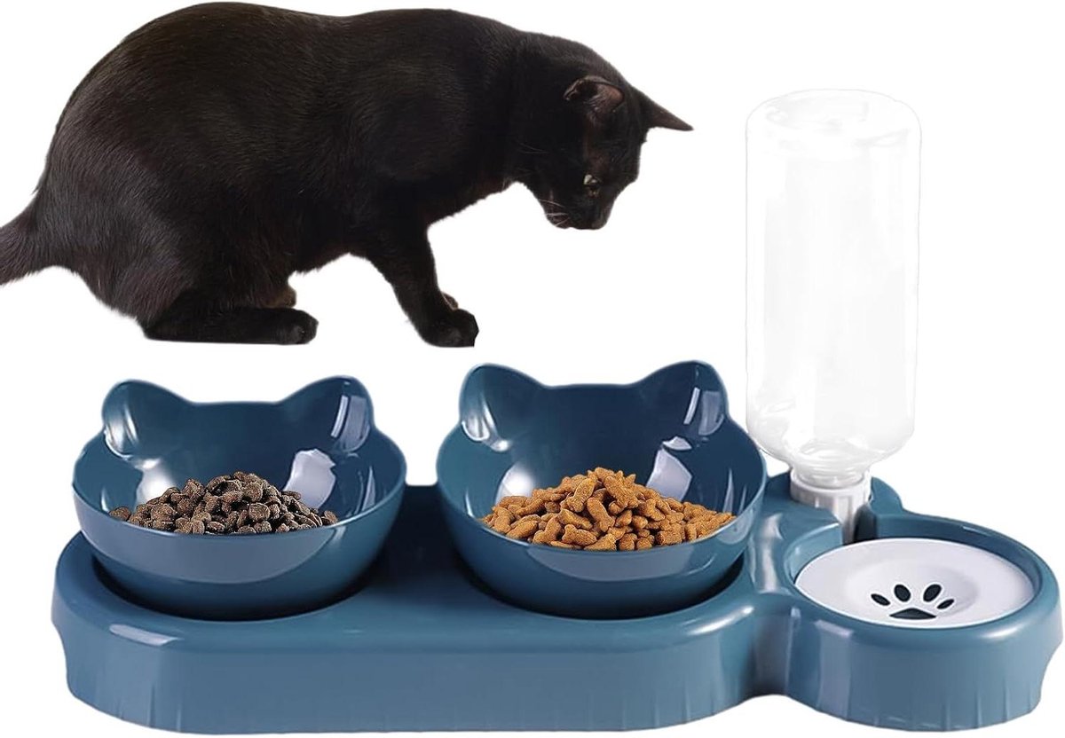 Voederstation Huisdieren - Voerbak Hond Kat - Comfortabel Eten Drinken - 15 Graden Kantelontwerp
