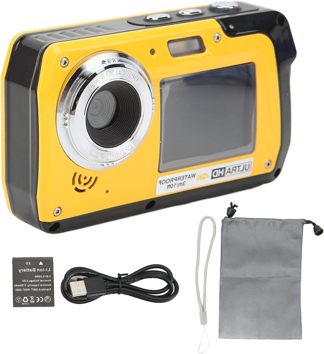 Onderwatercamera - Digitale camera - Vakantie vastleggen - Dubbel scherm - 10ft waterdicht - Zwart