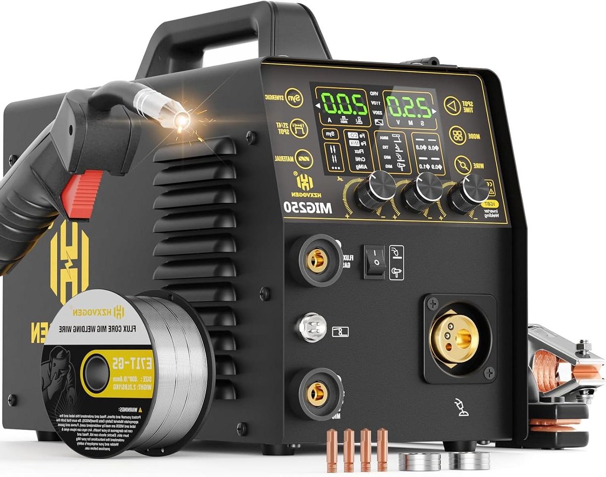 MIG lasapparaat - Lasmachine MIG TIG - Metaalverbindingen maken - 6-in-1 Synergetische Controle - 250A - Zilver