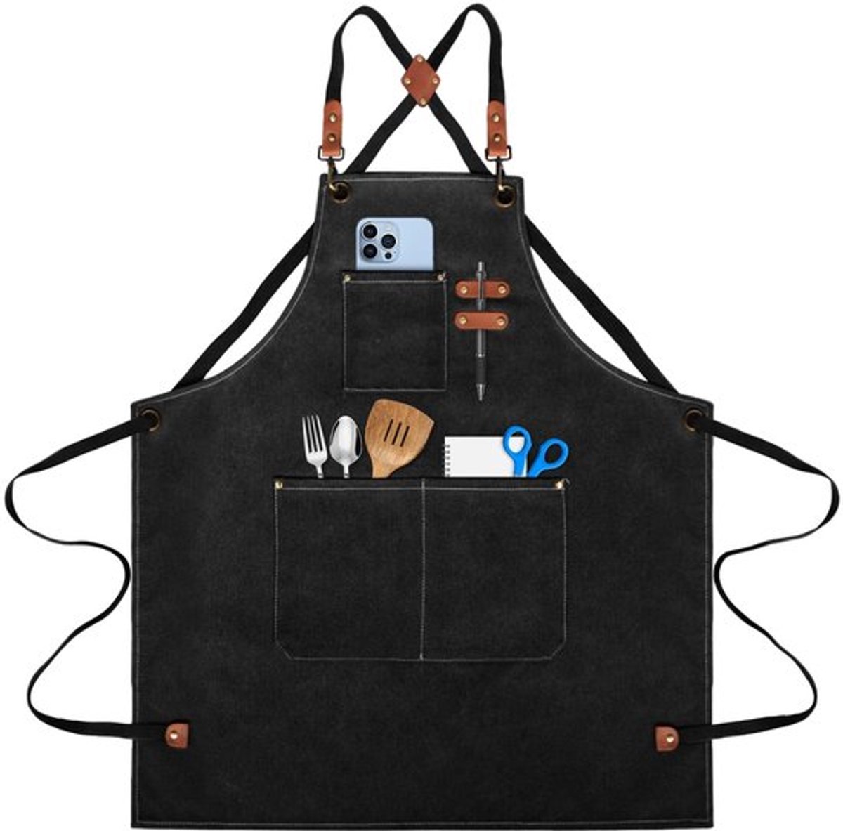Barbecueschort Waterdicht - Canvas Schort - Kookschort voor Mannen - 3 Zakken - Kruis Rug Ontwerp - Slijtvast Materiaal
