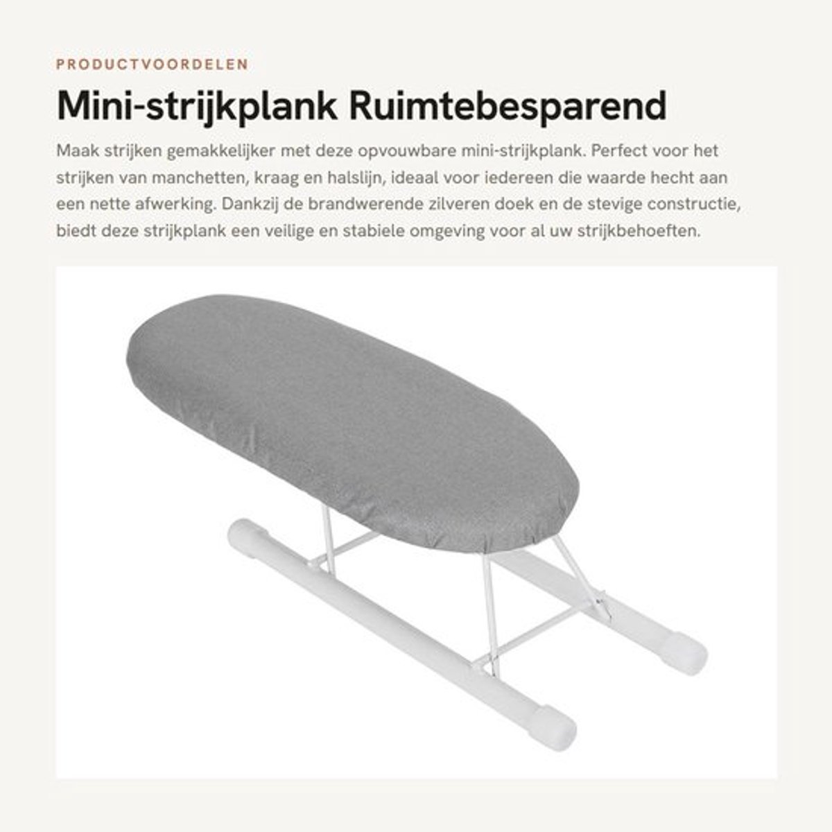 Strijkplank Ruimtebesparend - Opvouwbaar - Antislip - Katoenen Bekleding - Brandwerend - Geschikt voor Manchetten en Kraag - Strijktafel