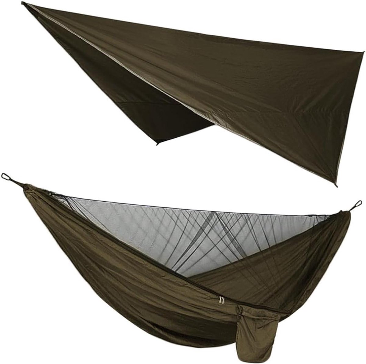 Camping Hangmat Tent - Hangmat met Klamboe - Outdoor Ontspanning - Waterdicht en Ademend - 320x260cm Luifel - Legergroen