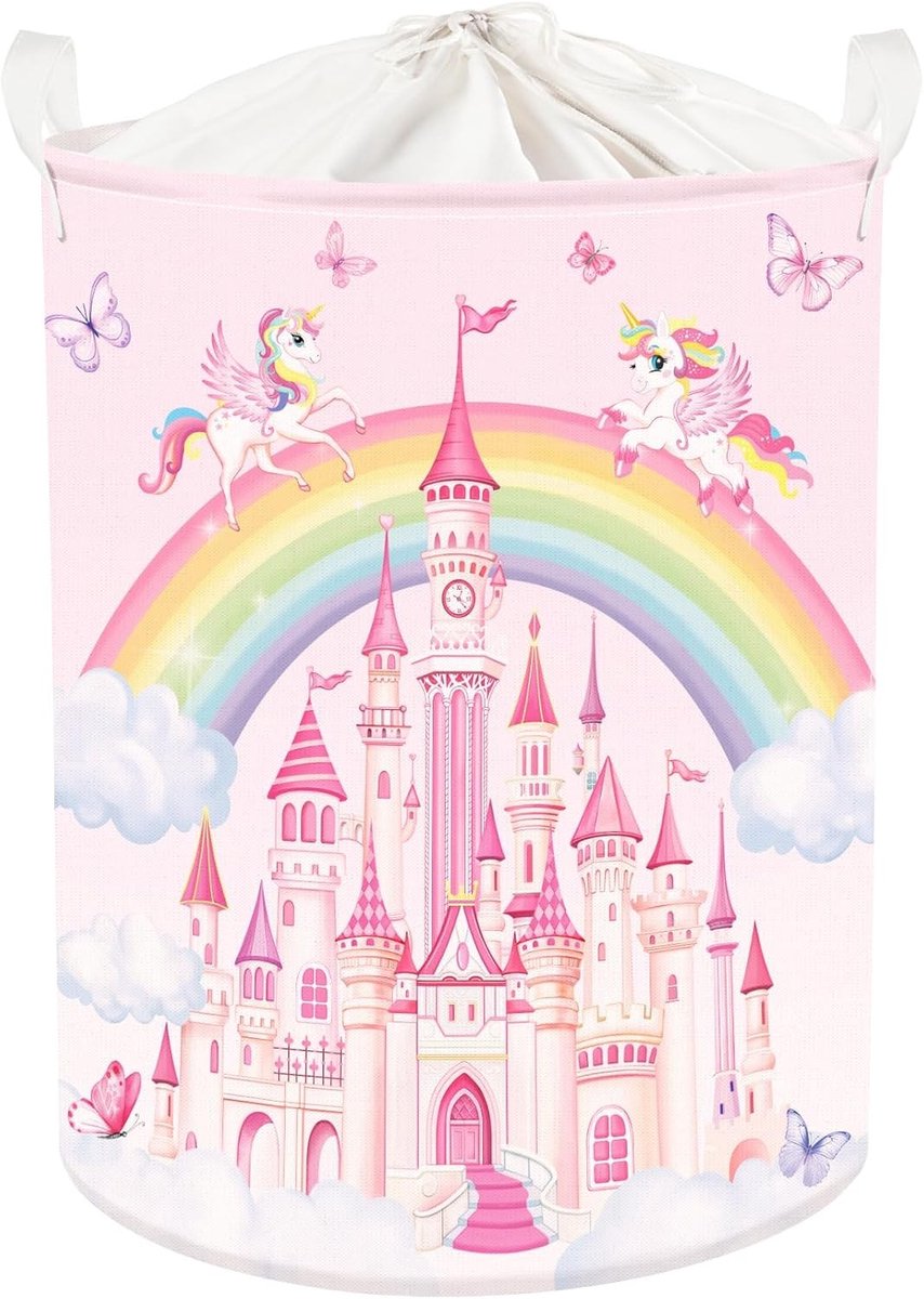 Opvouwbare wasmand - Roze - Vlinder - Polyester met waterdichte coating - Voor meisjes en kinderkamer