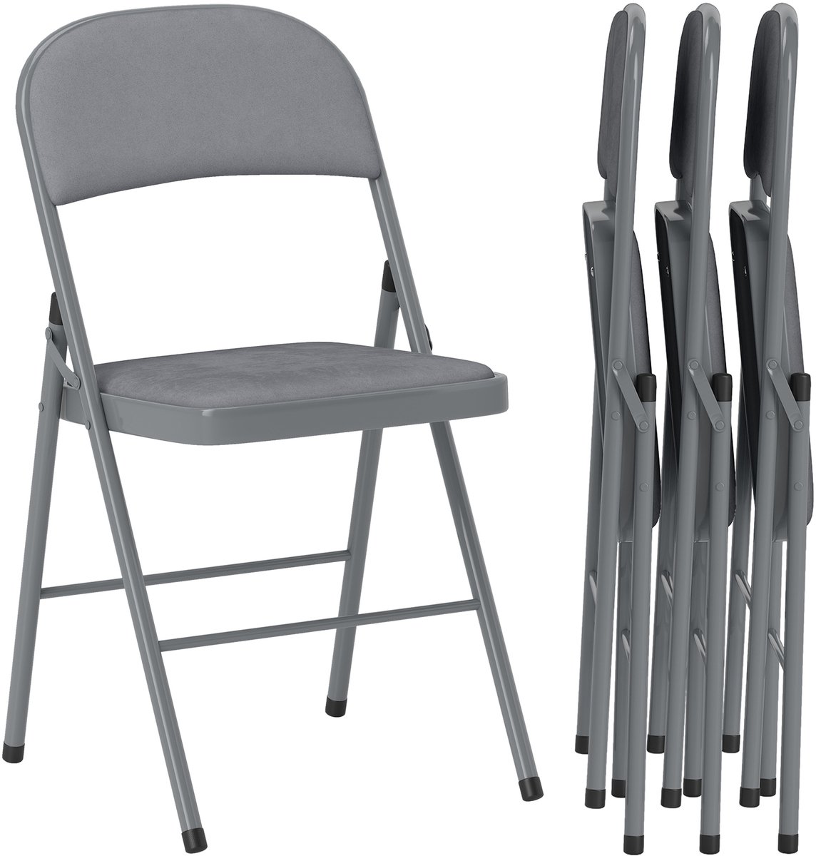 Set van 4 klapstoelen - kampeerstoelen met gewatteerde rugleuning - klapstoel voor op kantoor met stalen frame - keukenstoel met bekleding - grijs