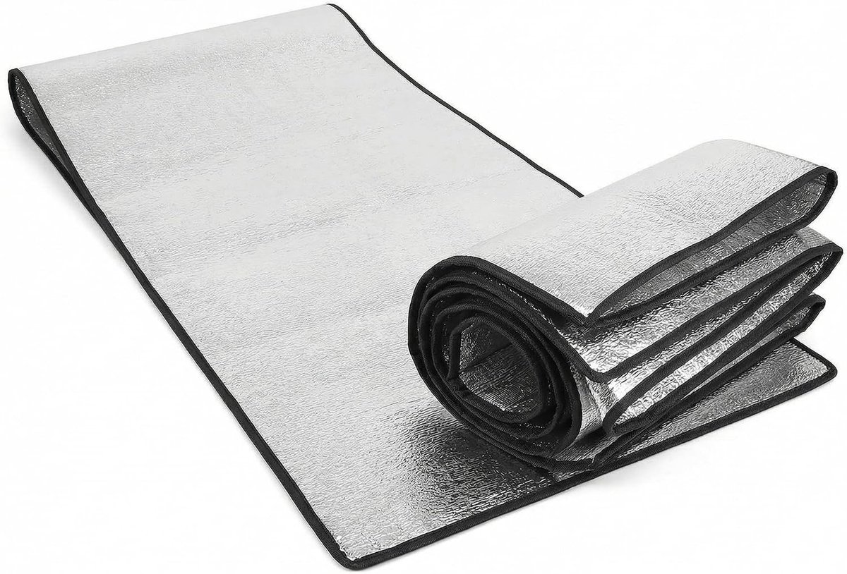 Isolatiemat - Zilver - 100 x 200 cm - Aluminiumfolie en schuimrubber - Voor kamperen en buitengebruik