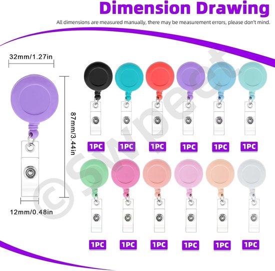 12 Stuks 12 Kleuren 24 Inch Uittrekbare Badge Reel met 360° Rotatable Klem, Ideaal voor Verpleegkundigen, Studenten en Docenten — afbeelding 5