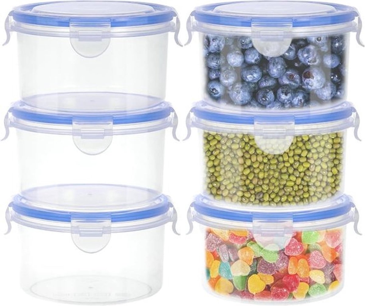 6 stuks 600 ml Voedselopslagblikken met deksel, ronde luchtdichte plastic bakken, lekvrije maaltijdprep-dozen, stapelbaar en duurzaam