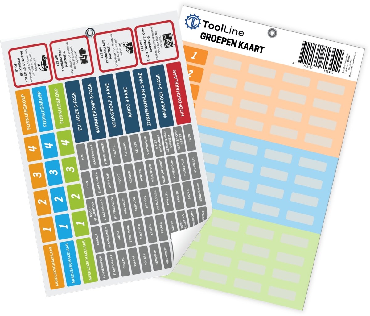 ToolLine Meterkast Sticker Set - 84 Stickers Inclusief Groepenkaart - Groepenkast Stickers - Zekeringkast Stickers - Meterkast kaart Groepen - Geschikt voor - Verdeelkast - Groepenkast