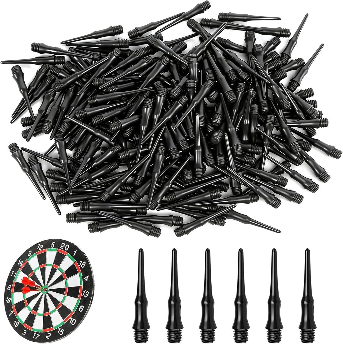 SnelShoppen - Soft Dart Punten 200 stuks - Zachte Dartpijlen Kunststof Punten 26mm - Breukbestendig Zwart voor Feesten en Spellen