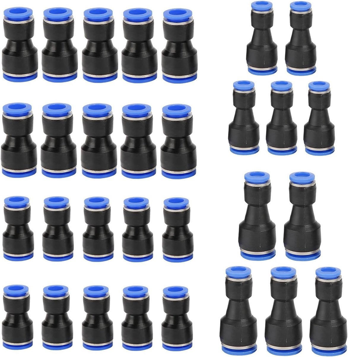 30 Stuks Pneumatische Aansluitingen 4-8, 6-8, 8-10, 6-12mm Snelle Koppelingen, Luchtdruk Fittingen, Compressed Air Connector voor Lucht Slang Verbinding