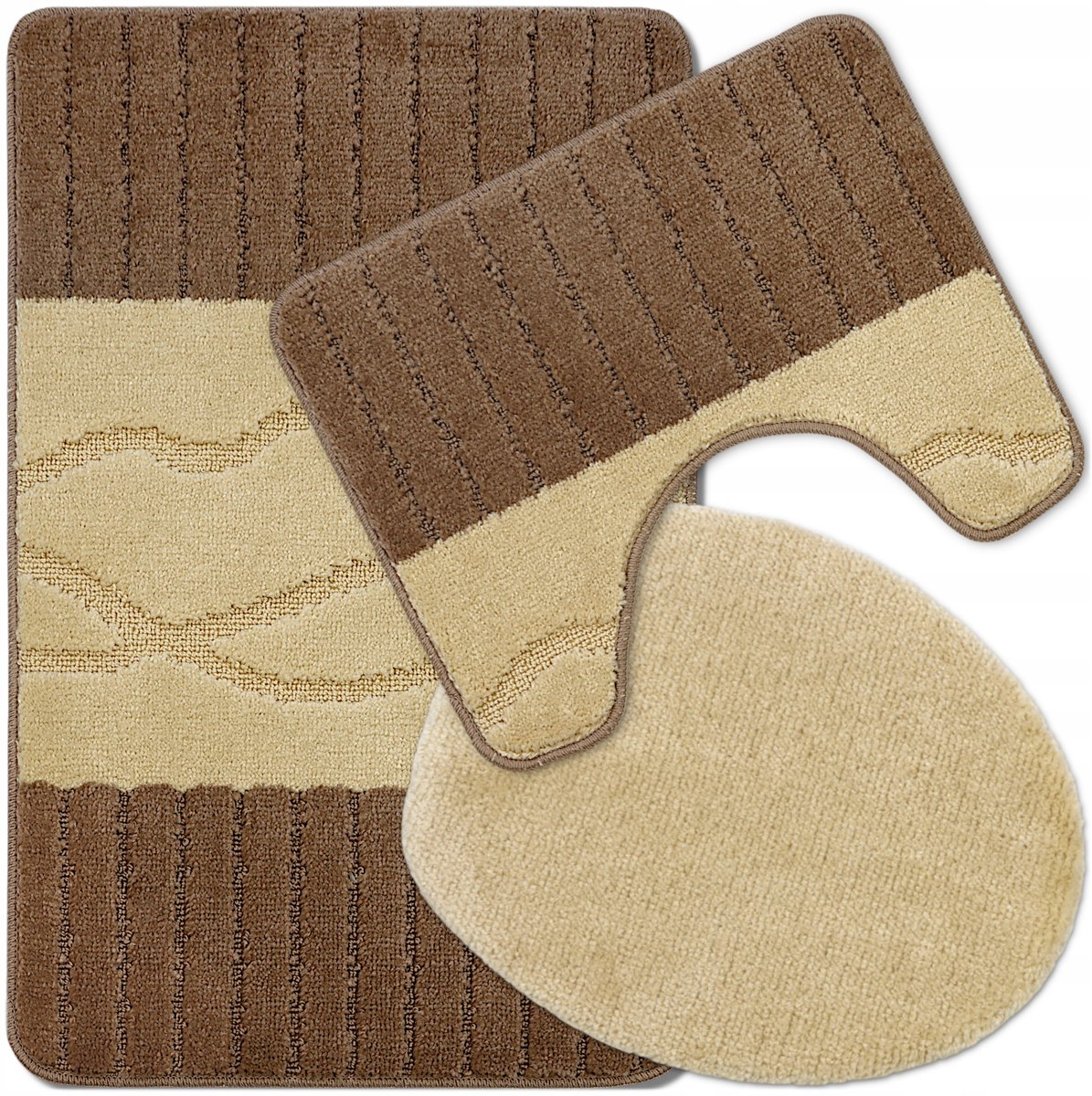 3-delige Antislip Badkamermattenset 50x80cm Beige Bruin 3D