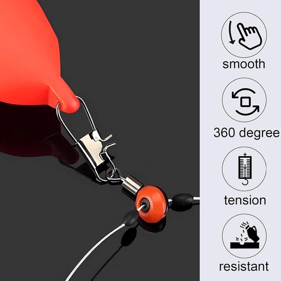 60 Stuks Vissersverbindingen, Hengelverbinding met Draai, Carabiner en Swivel Clips voor Optimaal Vissen, 3 Maten Beschikbaar — afbeelding 4
