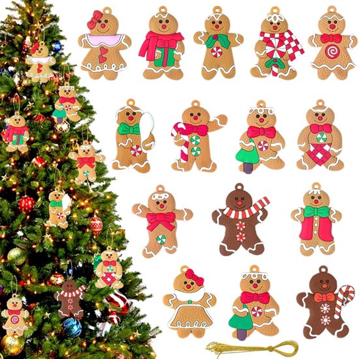 15 Stuks Kerst Peperkoek Man Ornamenten - Versiering voor de Kerstboom