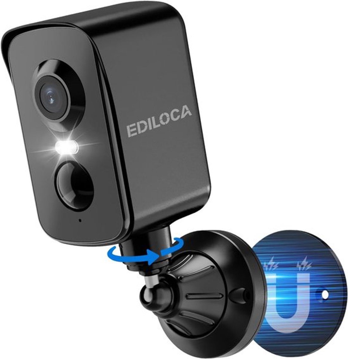 SnelShoppen - Draadloze Buitenbeveiligingscamera 2K Rotatie 300° Met Nachtzicht, PIR Beweging Detectie, 2-Weg Audio, Alarm, Magnetische Bevestiging