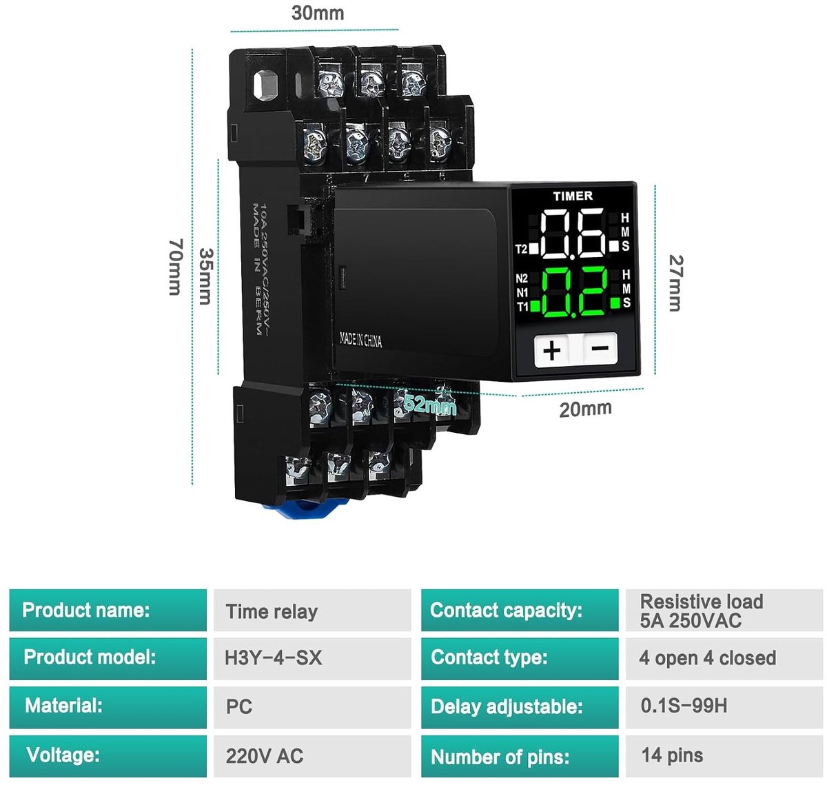 Tijdschakelaar / schakelklok - AC 230V - 14 pins - Digitale timer met sokkel - Voor verlichting en automatisering