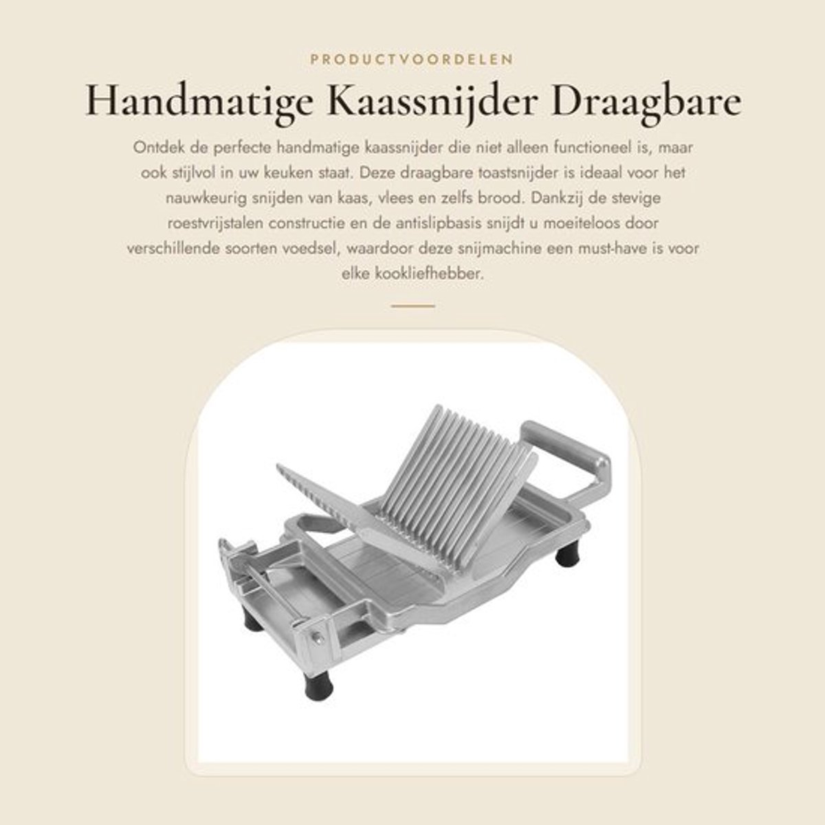 Kaassnijder Handmatig - Draagbare Toastsnijder - Roestvrij Stalen Snijder - Antislipbasis - Lichtgewicht Aluminium - 32x17x14cm - Snijmachine