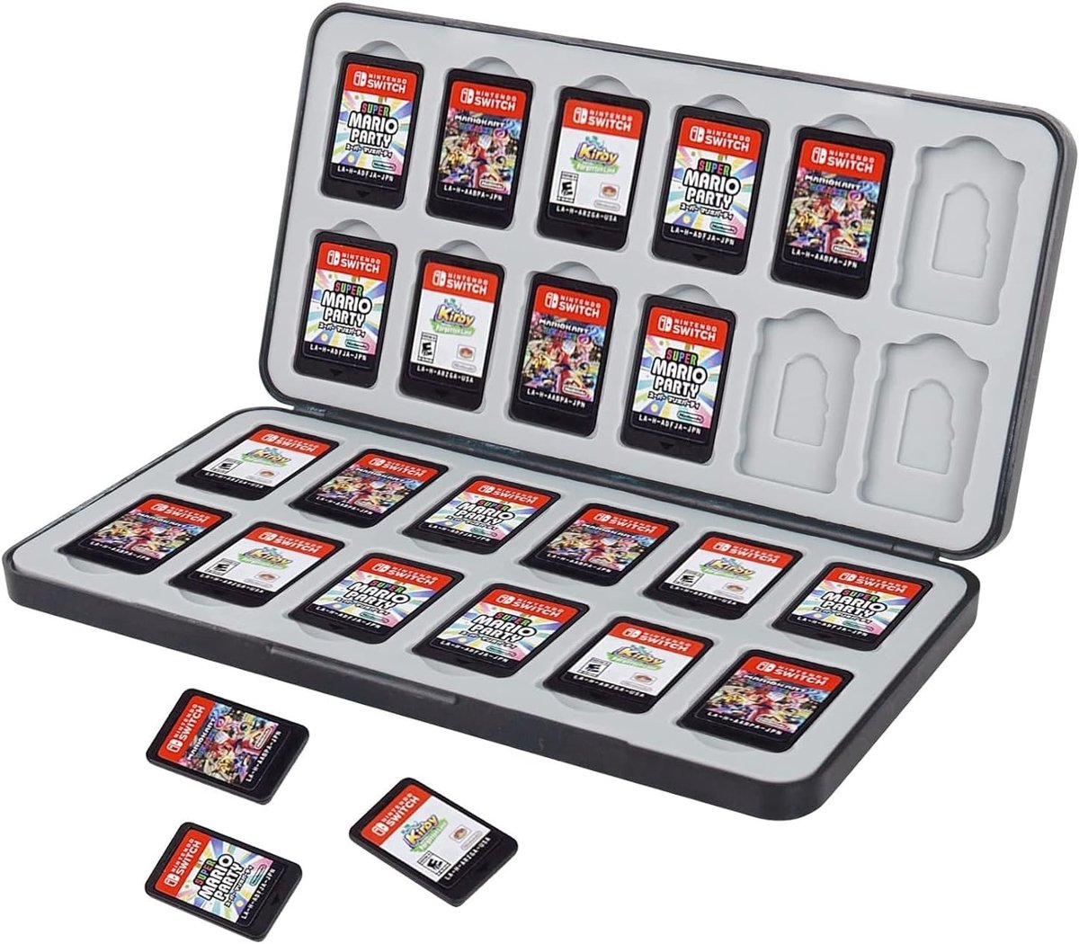 Opbergdoos voor 24 Nintendo Switch Game Cards en Micro SD Kaarten met Magnetische Sluiting en Zacht Silikon Futter, Ideaal voor Gaming Accessoires