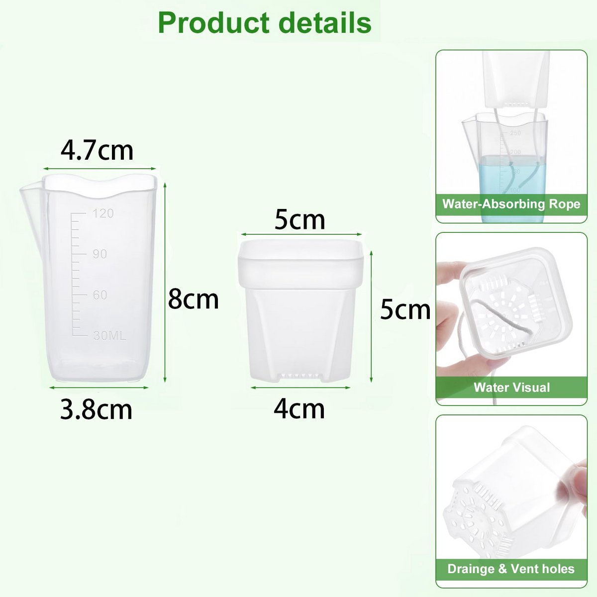 16 stuks - Zelfbewateringspotten set - zelfwaterende plantenbak - kamerplant pot - met drainagegaten en vochtigheidsindicator - transparant - 3,8 cm x 8 cm - voorkomt wortelrot - ideaal voor zaailingen, stekjes, vetplanten — cadeau in Cadeau-ideeën - foto 2