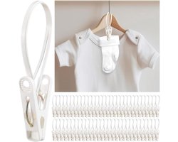 60 stuks waslijn haken met clips en touw, kunststof hangclips voor babykleding, winddichte ruimtebesparende opbergoplossing voor kast en droogrek