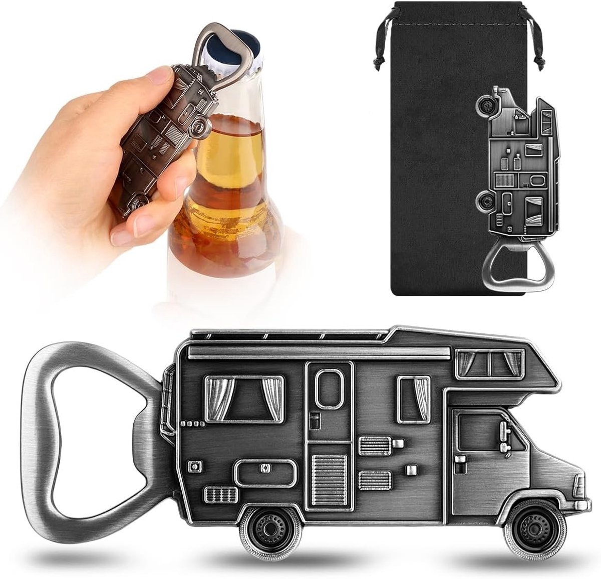 Camper Bierflesopener - Zink - Voor Kampeerders en Buitenliefhebbers