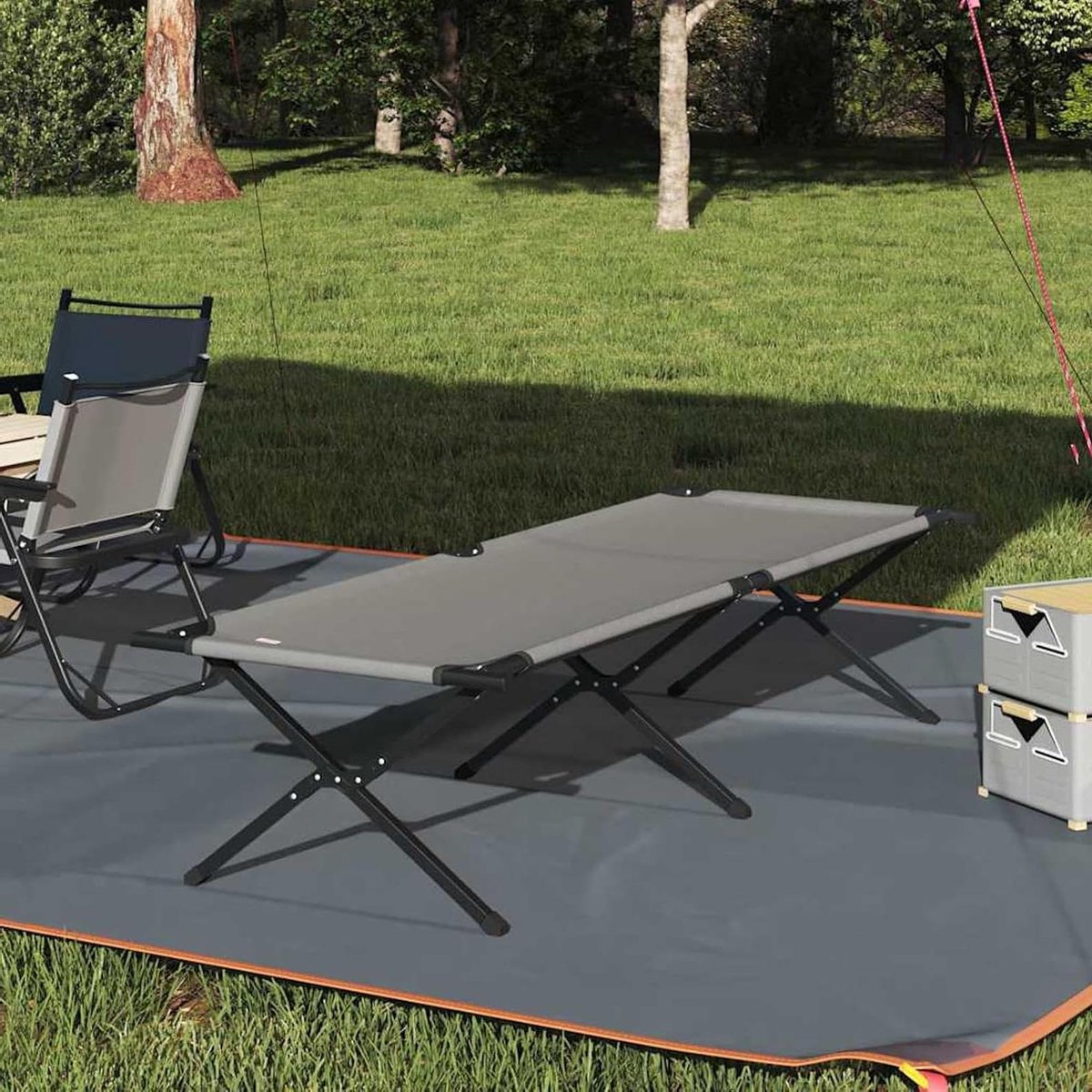 Vouwbed Camping - Veldbed Opvouwbaar - Outdoor Ontspanning - Robuust Oxford Weefsel - 210 x 80 cm - Grijs