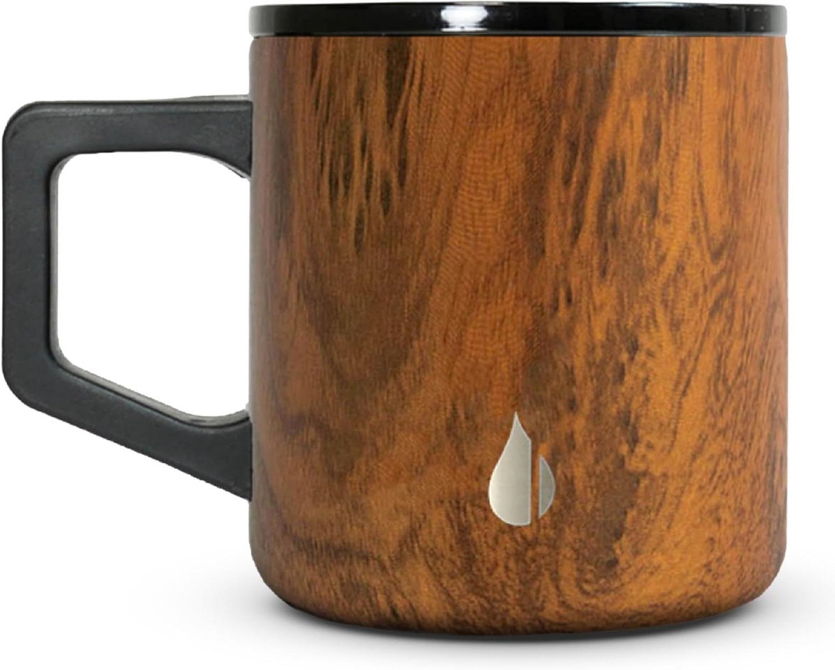 Geïsoleerde mok - Reismok - Dranken warm houden - Drievoudige muur isolatie - 350 ml - Teakhout