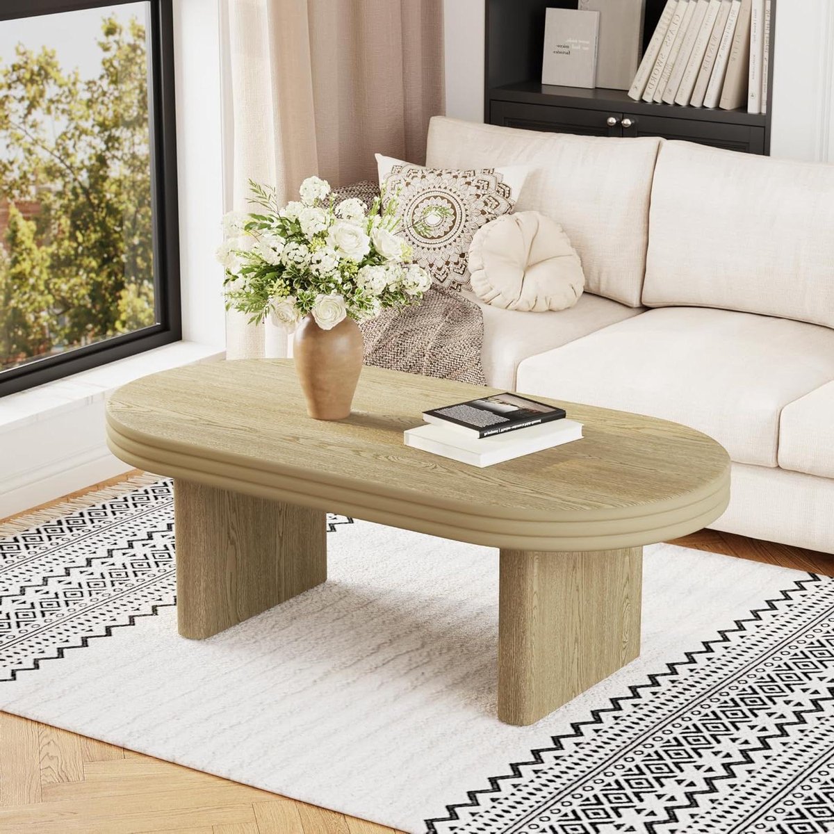 Ovale salontafel - Cocktailtafel bijzettafel - Woonkamer inrichting - Massief hout fineer - 120 x 60 cm - Natuurlijk hout