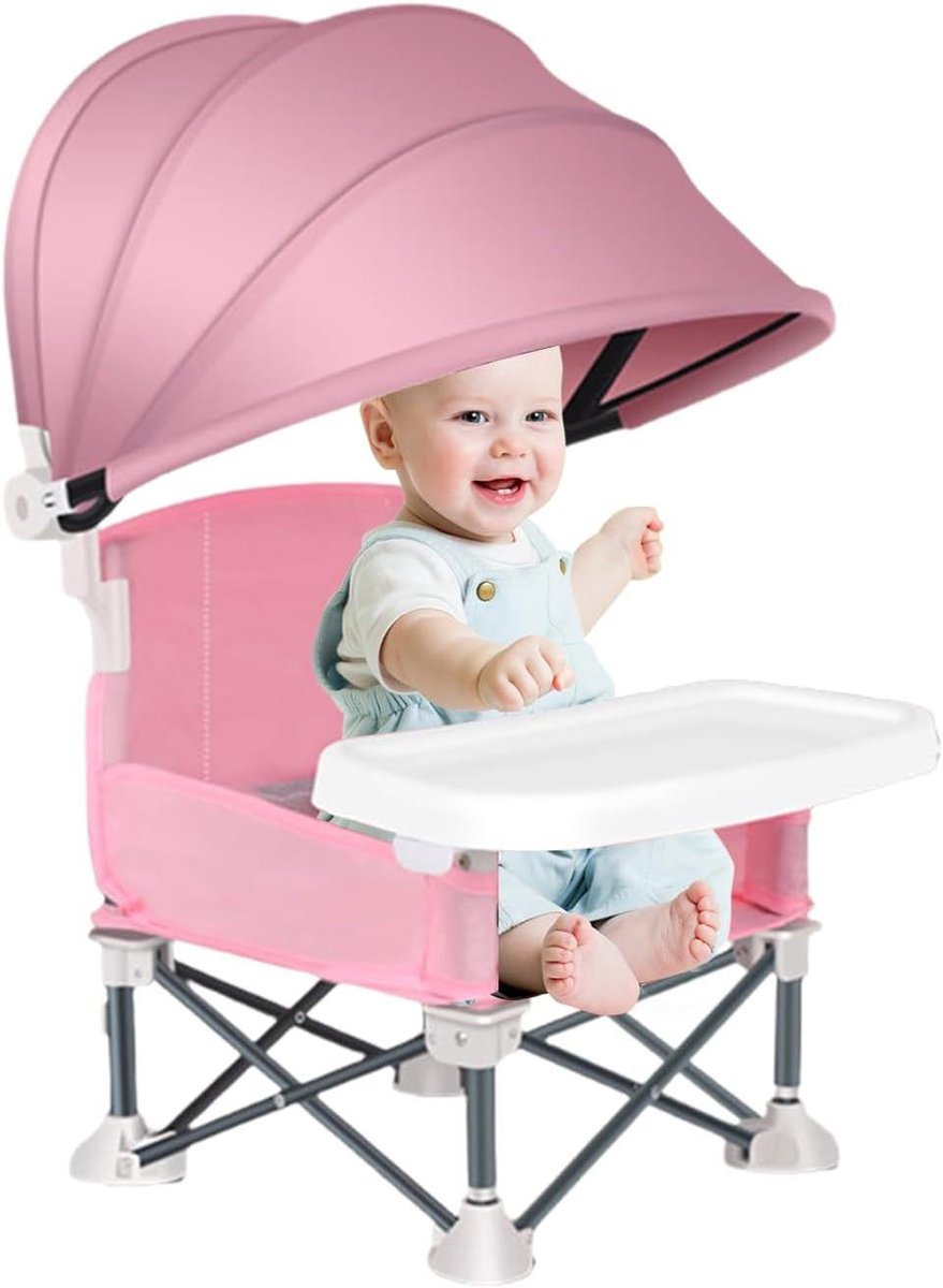 Kinderstoel Opvouwbaar - Reisstoel Kinderen - Buiten Eten - Met Verwijderbaar Dienblad - 39 x 18 x 39 cm - Roze