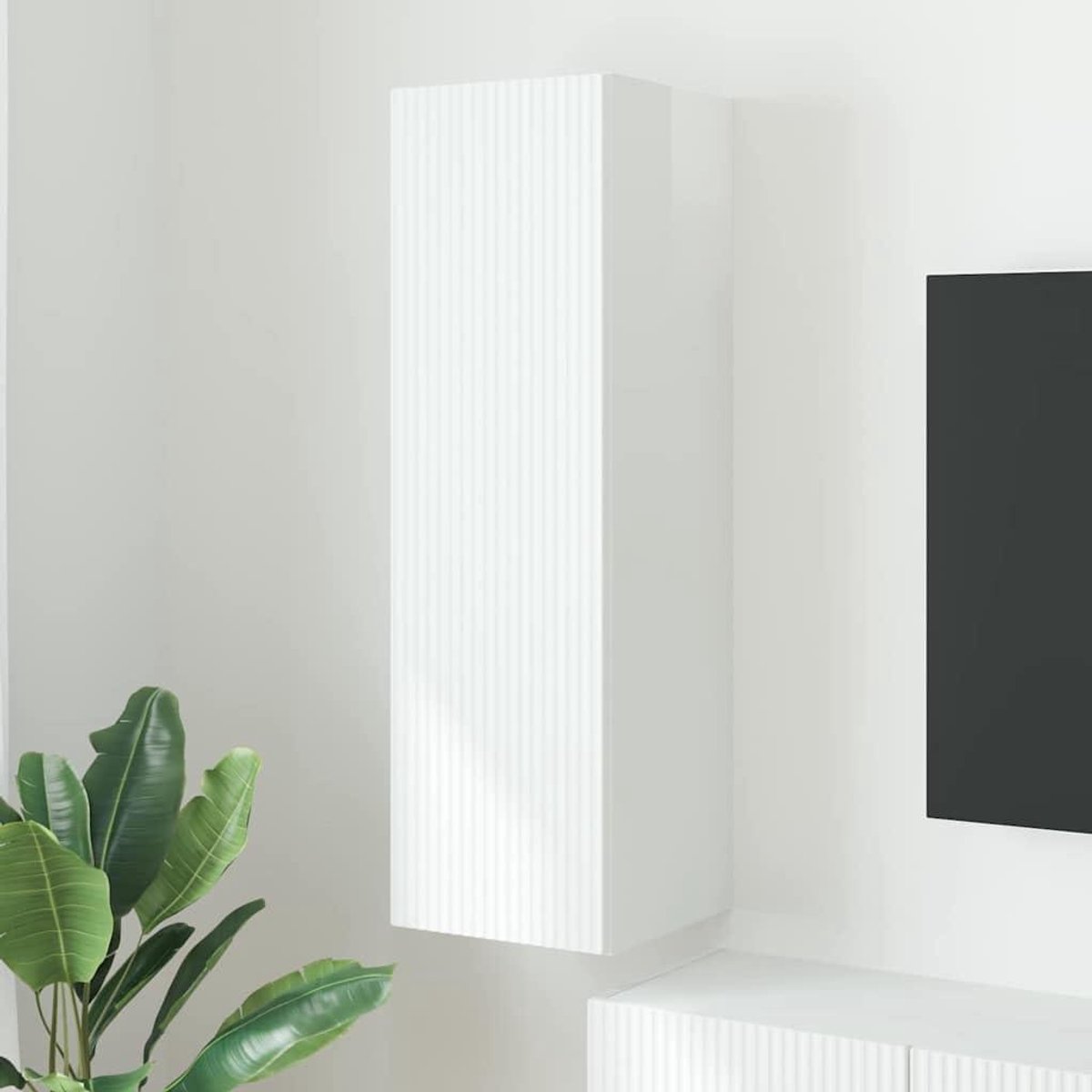 Tv-wandkast - Mediab প্রয়োজনীয় - Opbergen Woonkamer - Ruimtebesparend Wandmontage - 30 x 31 x 100 cm - Wit