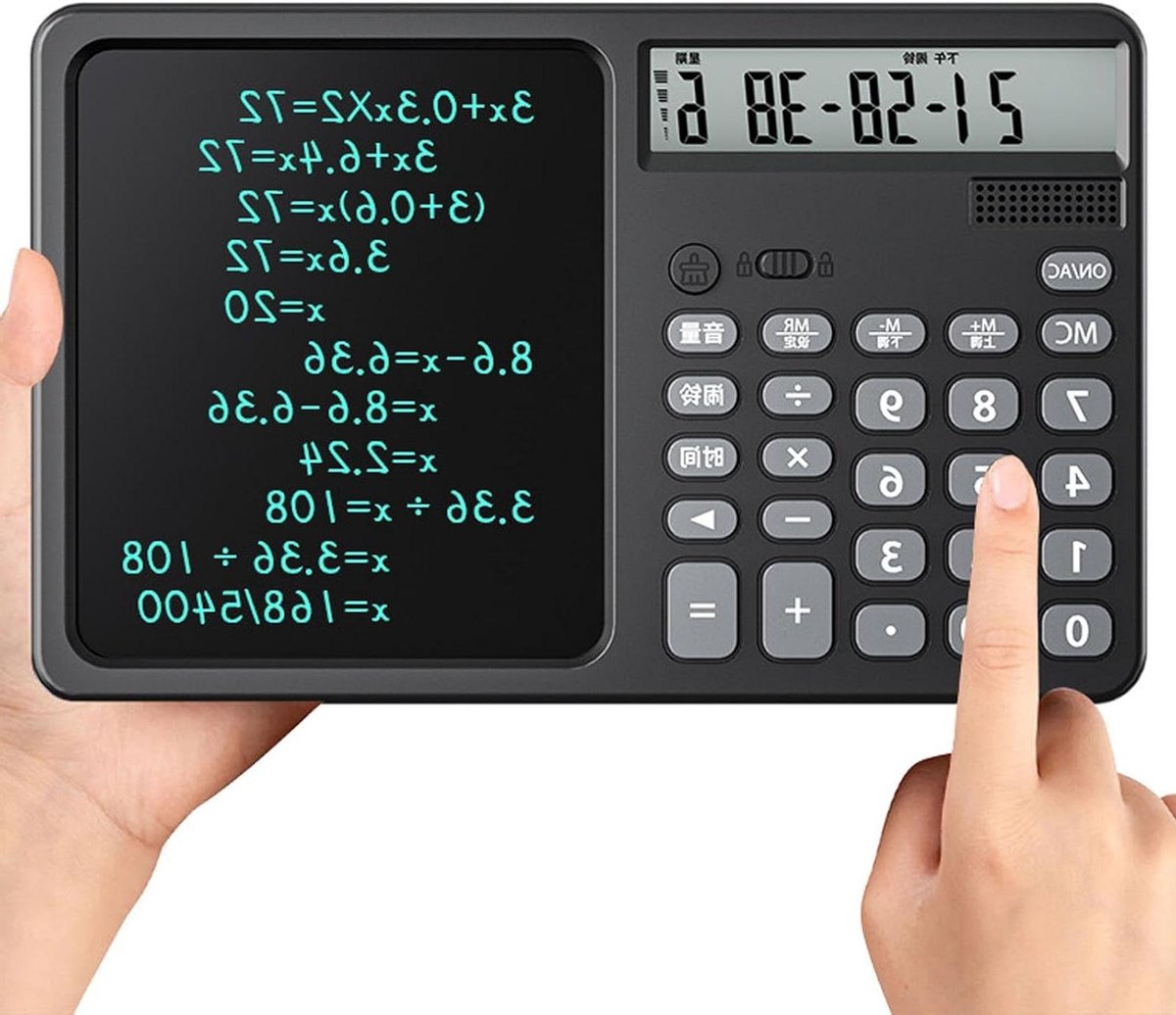 Oplaadbare Rekenmachine - Desktop Calculator - Notities Maken - Geïntegreerd Schrijfblok - 12 Cijfers - Zwart