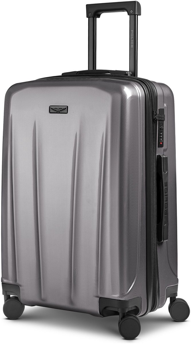 Police New York 4 wielen Trolley M 62 cm met uitbreidingsplooi - Harde bagage - TSA slot - silver grey