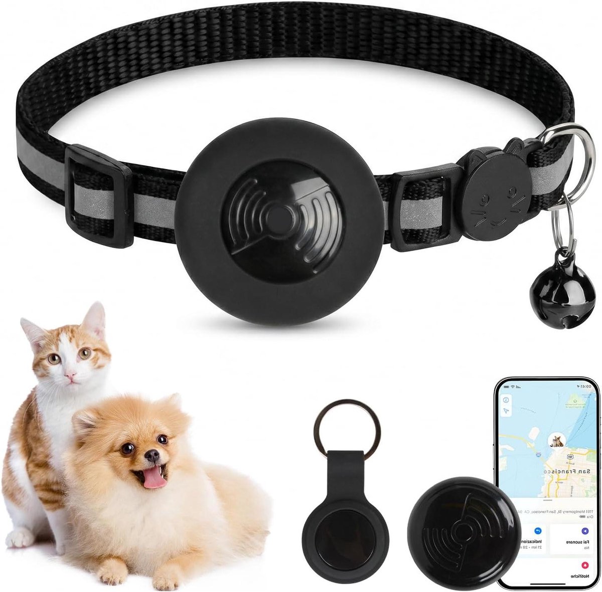 Huisdier Tracker - Locatie Tracker Kat Hond - Huisdier Vinden - Geen Abonnement Nodig - 6.5g - Zwart