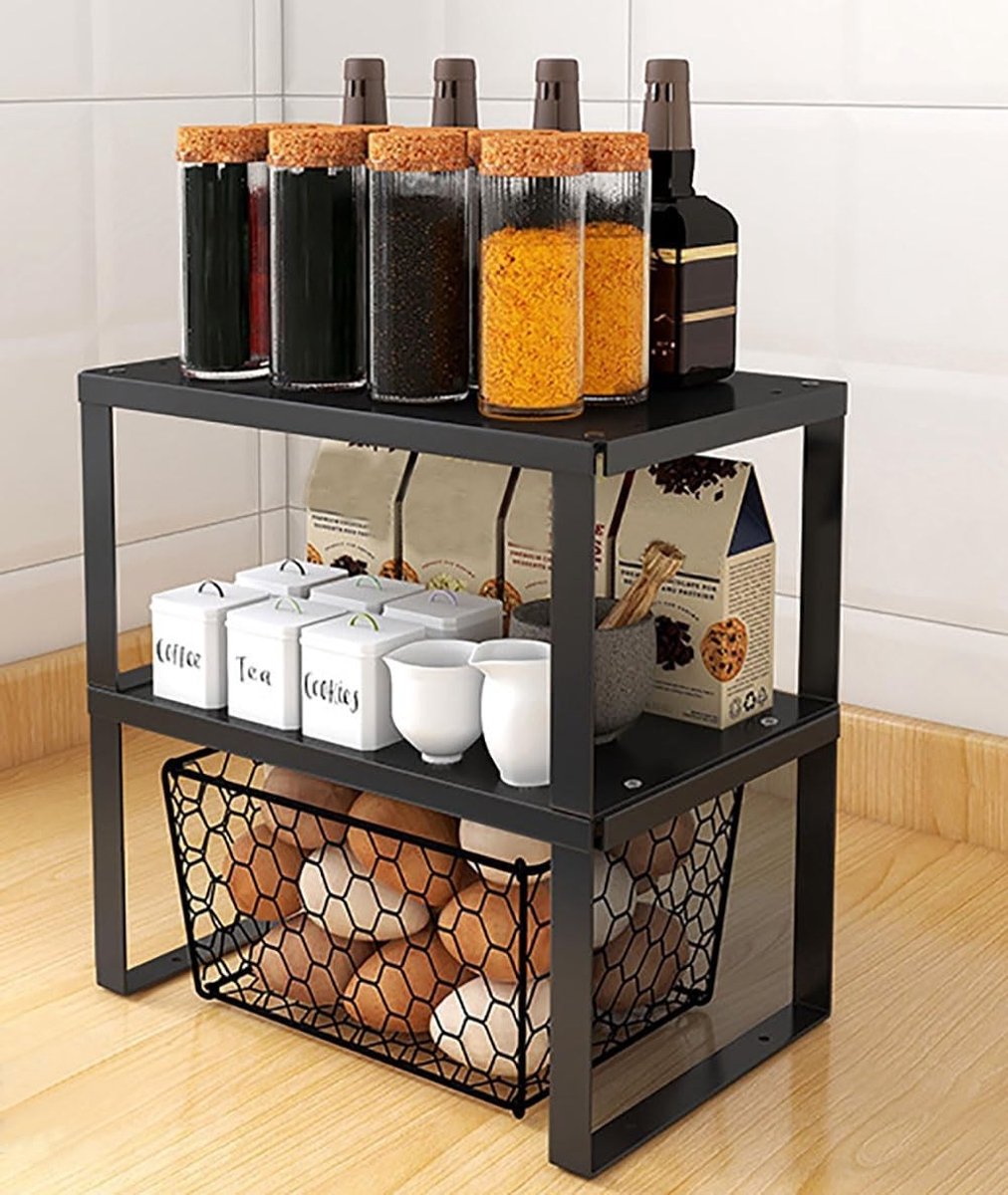 Roestvrijstalen Kastplank 30x20x15cm, 2 Stuks | Stapelbaar, Keukenrek, Badkameropslag en Make-up Organizer