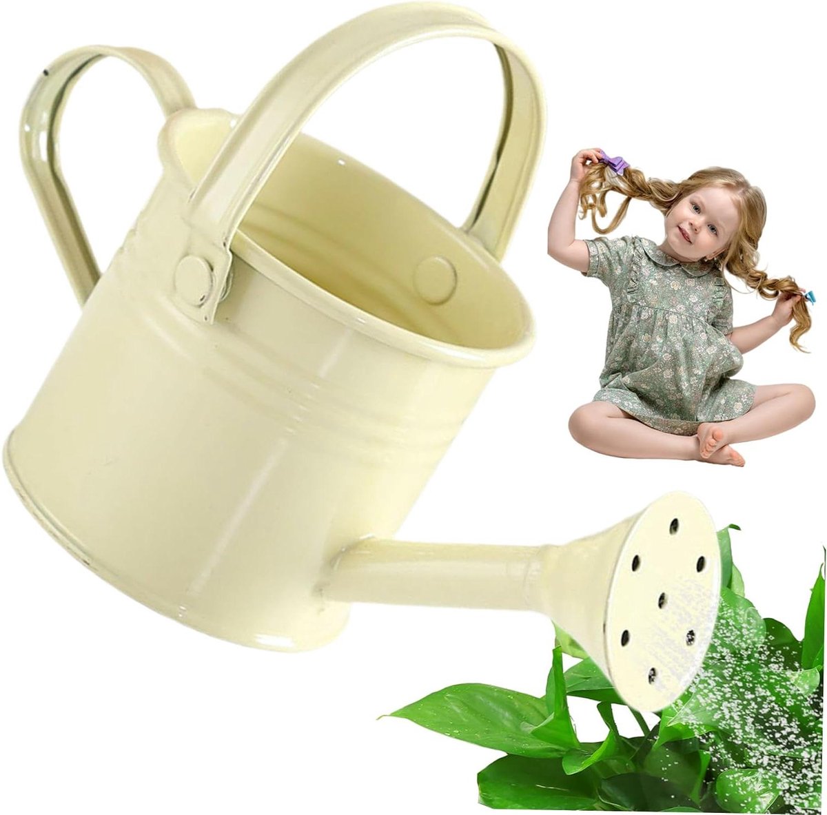 Kleine gieter - Kinderen gieter - Planten water geven - Roestvrij metaal - 7x12 cm - Beige