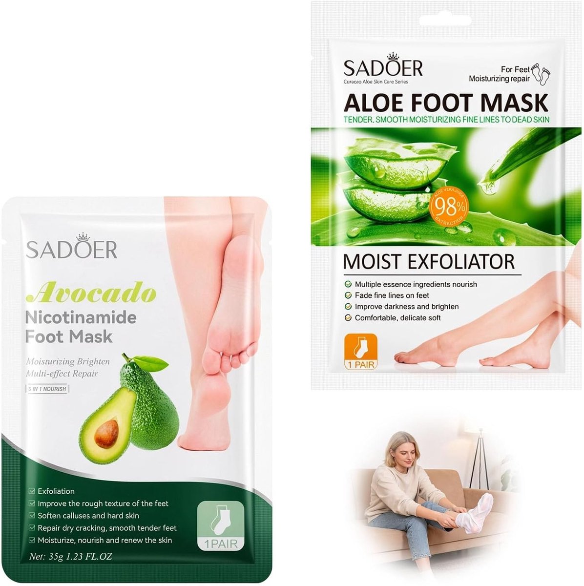 Voetmasker Set met Aloë Vera en Avocado voor Eeltverwijdering, Peeling Sokken en Verzorging van Voeten