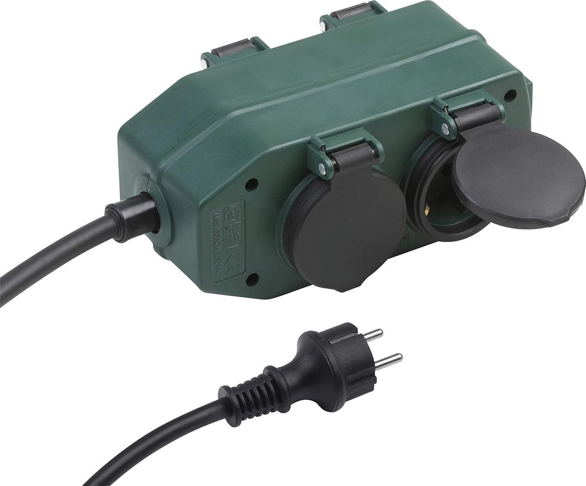 Buitenstopcontact - Groen - 2 meter kabel - Rubber - 4-voudig stekkerblok voor buitengebruik