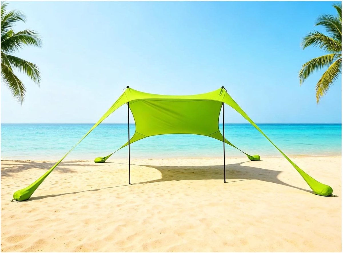 Strandtent - Groen - 210 x 200 x 160 cm - Draagbare Zonneschermtent met UV-bescherming - Voor Strandbezoekers en Kampeerders
