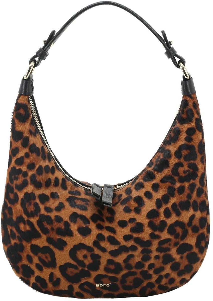 abro schoudertas Leather Animal Printed Nana Mini Hobo Bag Leo Lichtbruin