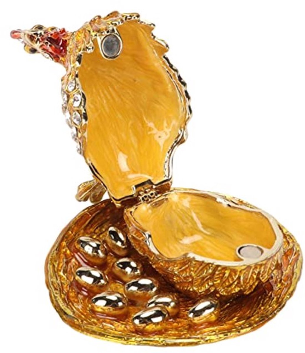 Gouden kip sieradendoos, handgemaakte prachtige beeldje ornament voor bureaubladdecoratie en opslag van sieraden geschilderd geëmailleerde kip stijl sieraden sieradendoos