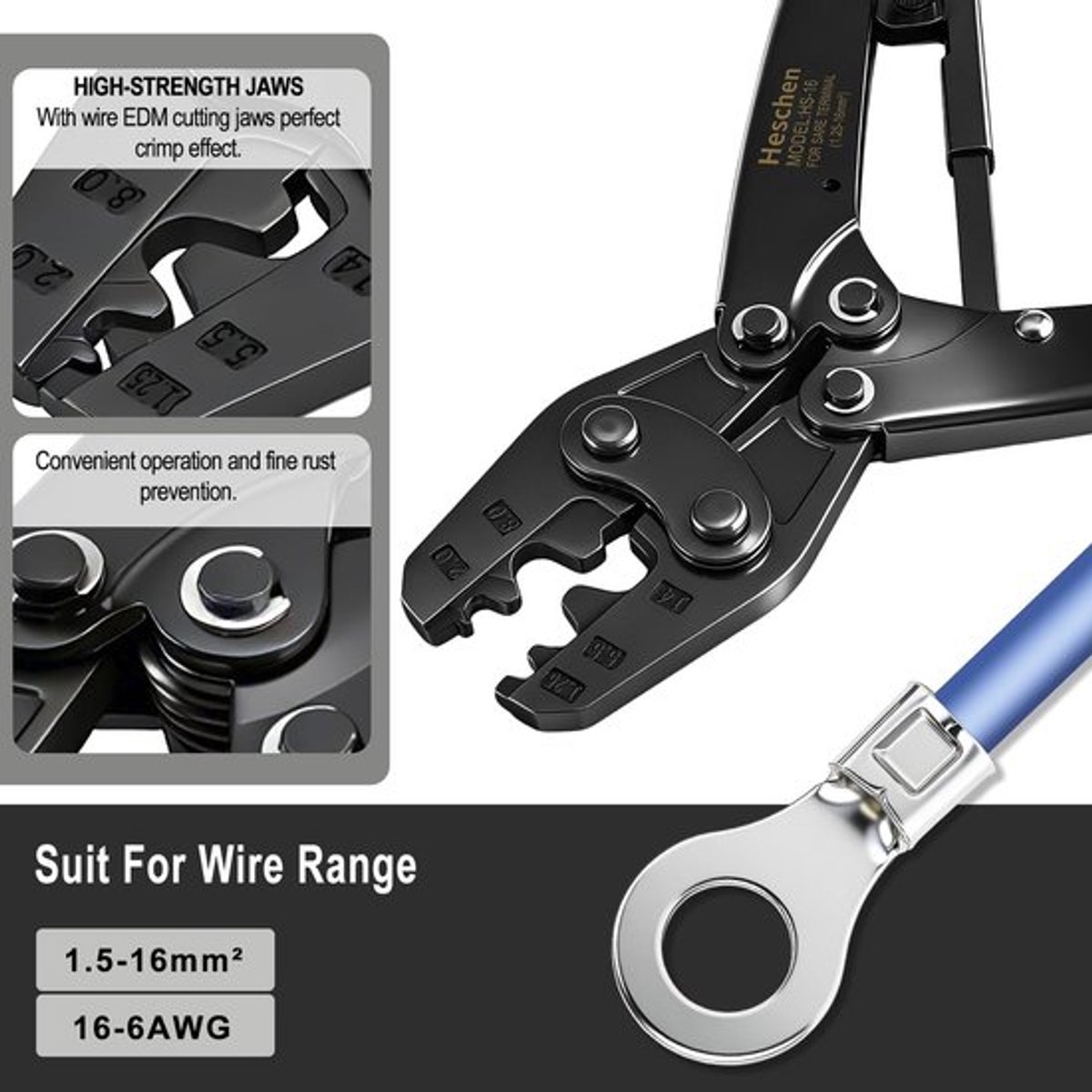Ratchet Terminal Crimping Tool - Crimp gereedschap - 1.5-16mm² - Handzaam formaat - Voor elektrische verbindingen - Geschikt voor auto-re...