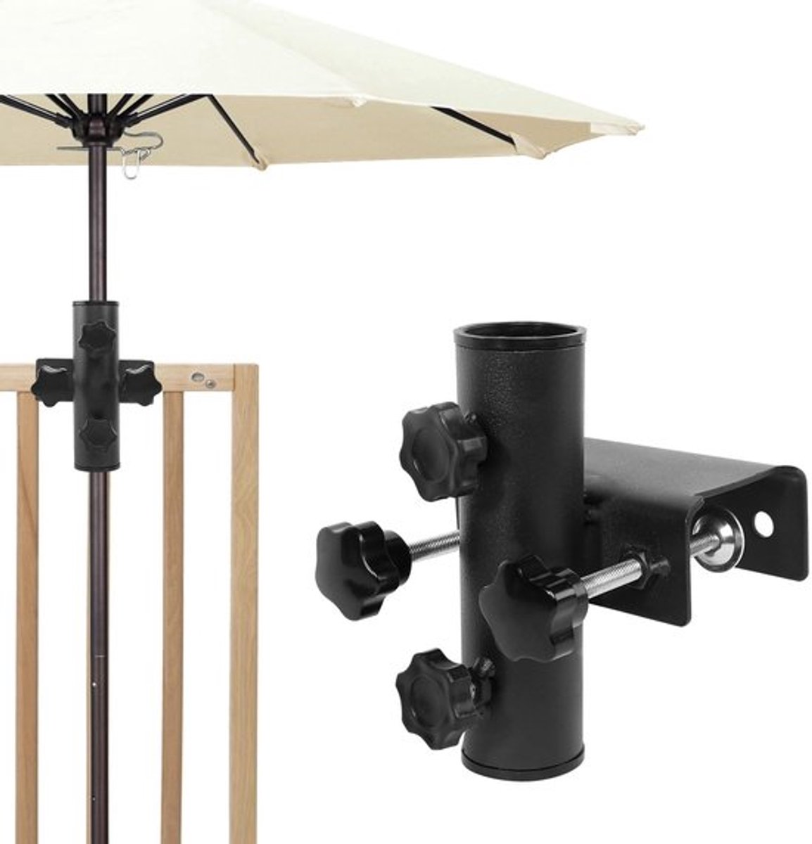 Parasolhouder Klembaar - Universele Parasolhouder - Balkonparasolhouder - Compact Ontwerp - Eenvoudige Installatie - Geschikt voor Vierkante Leuningen - Balkonparasol