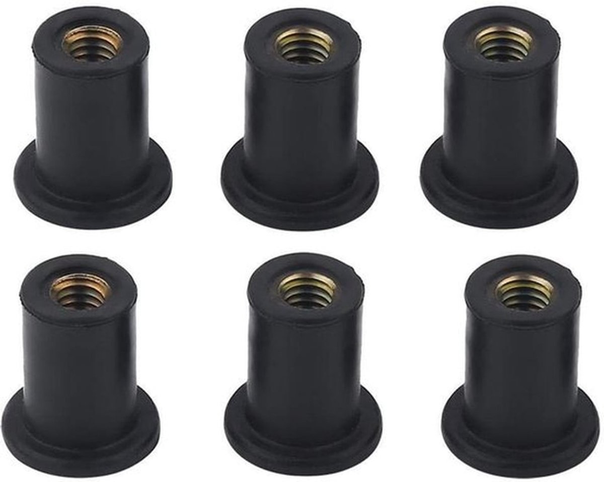 Rubber Moeren 6 Stuks - M4 Well Nuts - Messing/Rubber - Vervanging Motorfiets - Robuuste Constructie - Flens Eindontwerp