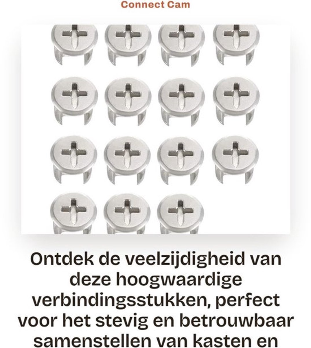 Verbindingsstukken 15 stuks - Zinklegering - 12 mm diameter - Accessoires voor meubels - Robuust en duurzaam - Geschikt voor kasten - Meubelverbinding